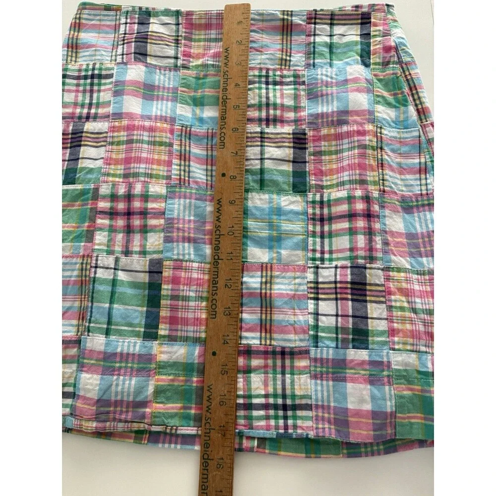 Talbots Patchwork Skirt Womens 4P Pink Blue Green Madras Plaid Preppy Beach - Picture 9 of 13